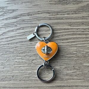 Coach Orange Heart Keyring with Silver Details